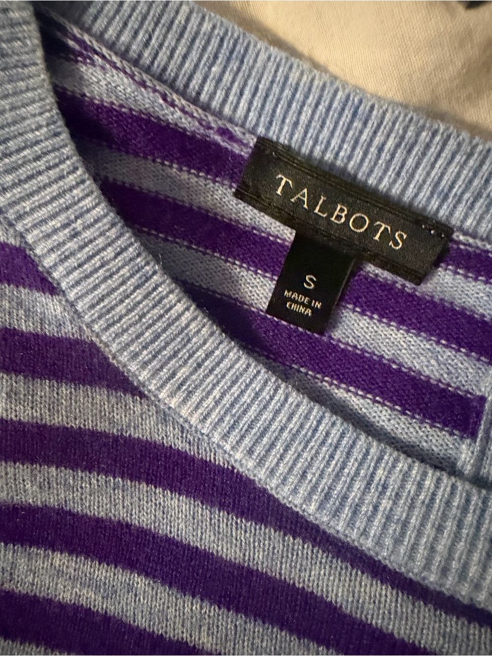 Talbots Light Blue and Purple Striped Crewneck Sweater